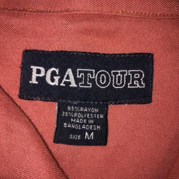 PGA Tour Mens Short Sleeve Dress Shirt Size Medium Red Pastel Soft Business Golf - Picture 2 of 12